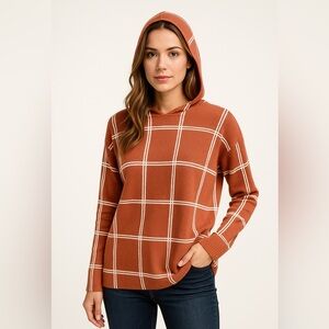 RACHEL Rachel Roy Terracotta Plaid V-Neck Sweater